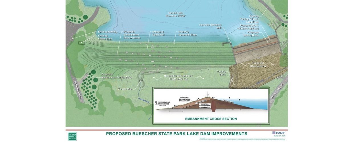 proposed Buescher State Park Lake Dam improvements map